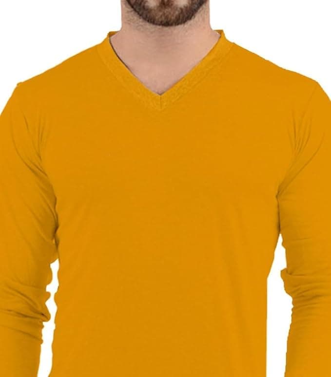 Decrum Mens Plain Long Sleeve T-Shirt - Comfortable Soft Fashion V Neck Full Sleeves Jersey Shirts