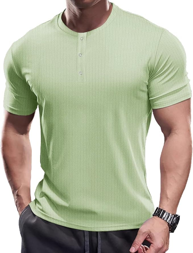 Muscle Cmdr Men's Slim Fit Henley Shirt Long&Short Business Sleeve Casual 3 Metal Buton Placket Casual Stylish T-Shirt